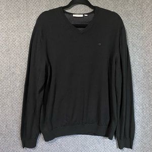 Calvin Klein Men’s Merino Wool Sweater Size L Long Sleeve V-neck Solid Black